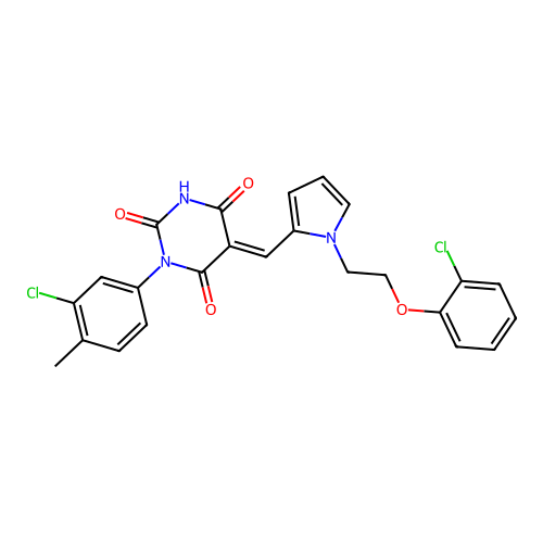 (5E)-1-(3-chloro-4-methylphenyl)-5-[[1-[2-(2-chlorophenoxy)ethyl]pyrrol-2-yl]methylidene]-1,3-diazinane-2,4,6-trione structure