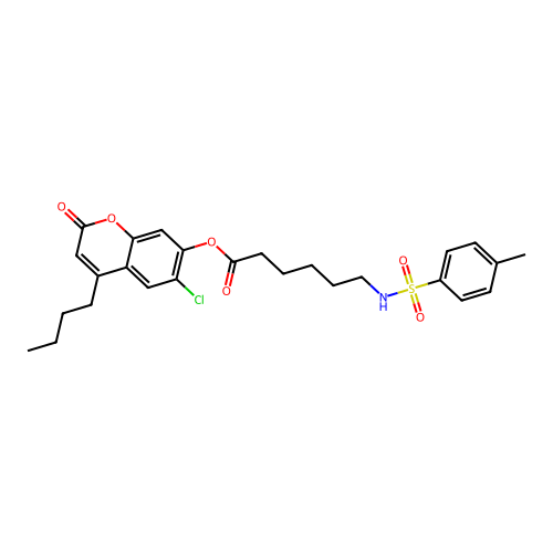 (4-butyl-6-chloro-2-oxo-chromen-7-yl) 6-[(4-methylphenyl)sulfonylamino]hexanoate structure