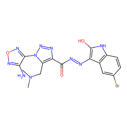 (Z)-1-(4-amino-1,2,5-oxadiazol-3-yl)-N'-(5-bromo-2-oxoindolin-3-ylidene)-5-((dimethylamino)methyl)-1H-1,2,3-triazole-4-carbohydrazide structure