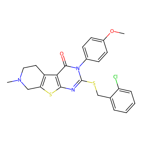 2-((2-chlorobenzyl)thio)-3-(4-methoxyphenyl)-7-methyl-5,6,7,8-tetrahydropyrido[4',3':4,5]thieno[2,3-d]pyrimidin-4(3H)-one structure