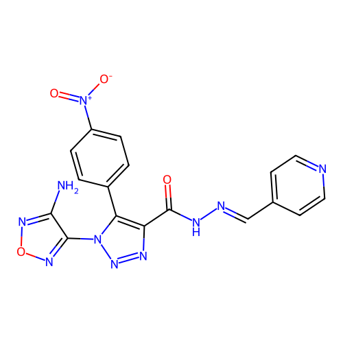 (E)-1-(4-amino-1,2,5-oxadiazol-3-yl)-5-(4-nitrophenyl)-N'-(pyridin-4-ylmethylene)-1H-1,2,3-triazole-4-carbohydrazide structure