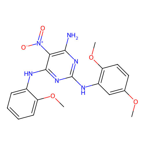{6-amino-2-[(2,5-dimethoxyphenyl)amino]-5-nitropyrimidin-4-yl}(2-methoxyphenyl )amine structure