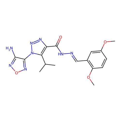 (E)-1-(4-amino-1,2,5-oxadiazol-3-yl)-N'-(2,5-dimethoxybenzylidene)-5-isopropyl-1H-1,2,3-triazole-4-carbohydrazide structure