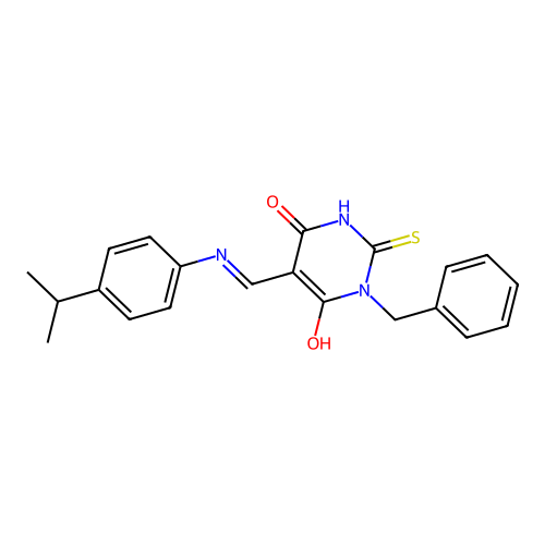 (Z)-1-benzyl-5-(((4-isopropylphenyl)amino)methylene)-2-thioxodihydropyrimidine-4,6(1H,5H)-dione structure