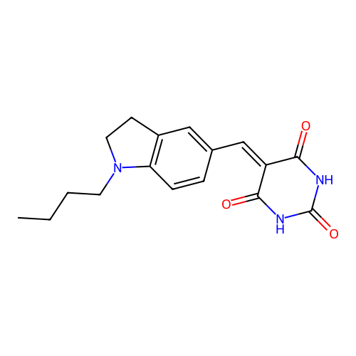 (5Z)-5-[(1-butyl-2,3-dihydro-1H-indol-5-yl)methylidene]-2,6-dihydroxypyrimidin-4(5H)-one structure