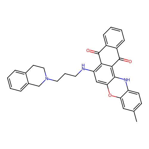 7-((3-(3,4-dihydroisoquinolin-2(1H)-yl)propyl)amino)-3-methyl-8H-naphtho[2,3-a]phenoxazine-8,13(14H)-dione structure