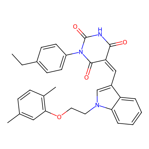 (5Z)-5-({1-[2-(2,5-dimethylphenoxy)ethyl]-1H-indol-3-yl}methylidene)-3-(4-ethylphenyl)-6-hydroxypyrimidine-2,4(3H,5H)-dione structure