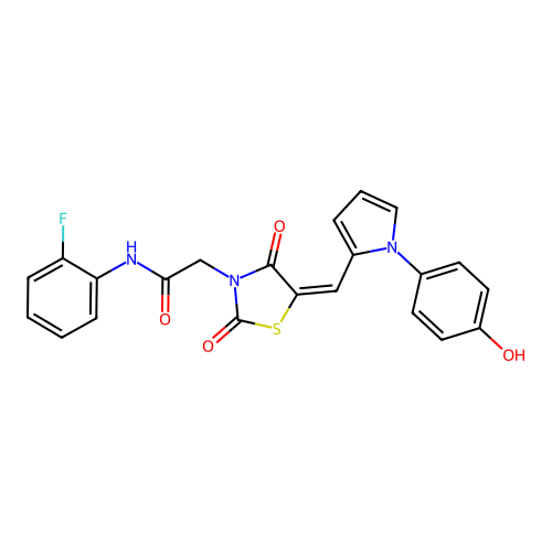 (E)-N-(2-fluorophenyl)-2-(5-((1-(4-hydroxyphenyl)-1H-pyrrol-2-yl)methylene)-2,4-dioxothiazolidin-3-yl)acetamide structure