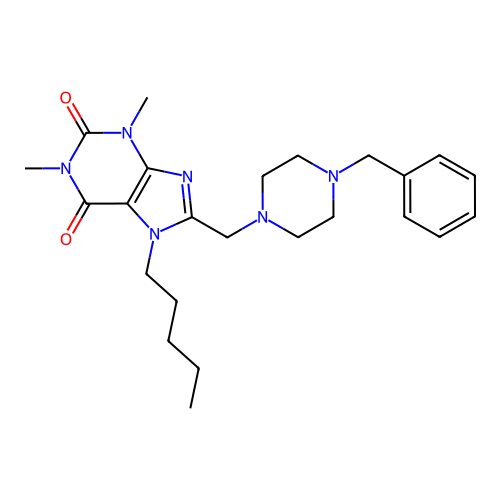 8-[(4-benzylpiperazin-1-yl)methyl]-1,3-dimethyl-7-pentyl-3,7-dihydro-1H-purine-2,6-dione structure