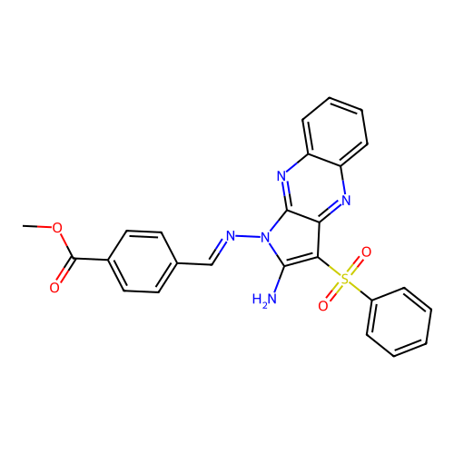 (E)-methyl 4-(((2-amino-3-(phenylsulfonyl)-1H-pyrrolo[2,3-b]quinoxalin-1-yl)imino)methyl)benzoate structure