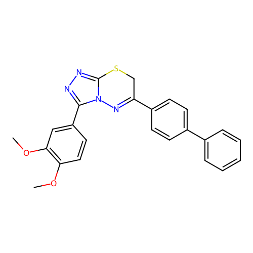 3-(3,4-dimethoxyphenyl)-6-(4-phenylphenyl)-7H-[1,2,4]triazolo[3,4-b][1,3,4]thiadiazine structure