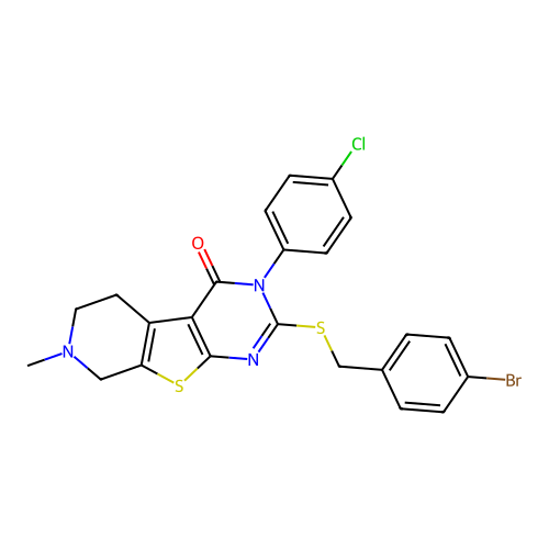 2-((4-bromobenzyl)thio)-3-(4-chlorophenyl)-7-methyl-5,6,7,8-tetrahydropyrido[4',3':4,5]thieno[2,3-d]pyrimidin-4(3H)-one structure