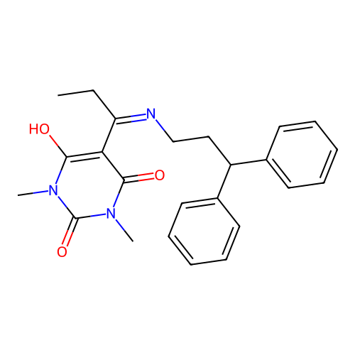 5-[1-(3,3-Diphenyl-propylamino)-propylidene]-1,3-dimethyl-pyrimidine-2,4,6-trione structure