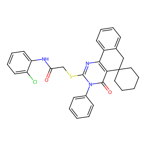 N-(2-chlorophenyl)-2-((4-oxo-3-phenyl-4,6-dihydro-3H-spiro[benzo[h]quinazoline-5,1'-cyclohexan]-2-yl)thio)acetamide structure