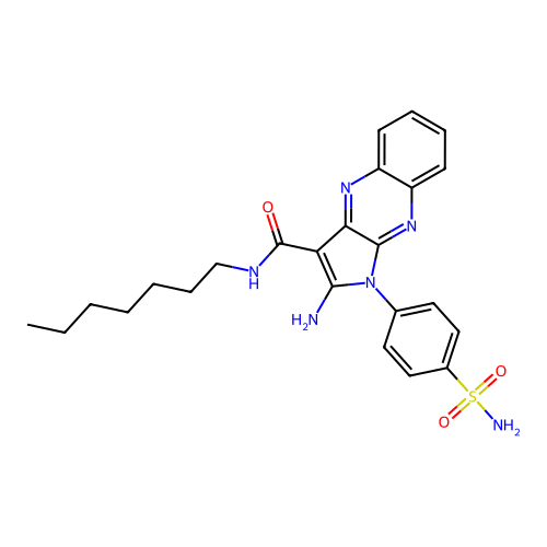 2-amino-N-heptyl-1-(4-sulfamoylphenyl)-1H-pyrrolo[2,3-b]quinoxaline-3-carboxamide structure