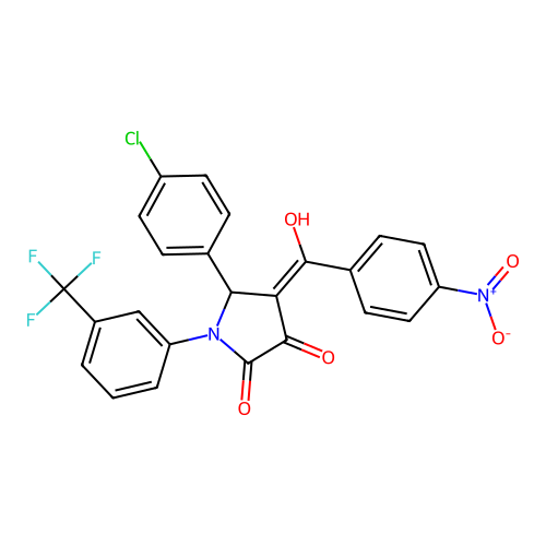 (4E)-5-(4-chlorophenyl)-4-[hydroxy(4-nitrophenyl)methylidene]-1-[3-(trifluoromethyl)phenyl]pyrrolidine-2,3-dione structure
