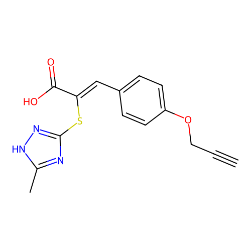2-[(5-methyl-1H-1,2,4-triazol-3-yl)sulfanyl]-3-(4-prop-2-ynoxyphenyl)prop-2-enoic Acid structure