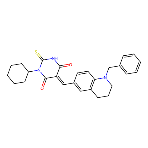 (5E)-5-[(1-benzyl-1,2,3,4-tetrahydroquinolin-6-yl)methylidene]-1-cyclohexyl-2-sulfanylpyrimidine-4,6(1H,5H)-dione structure