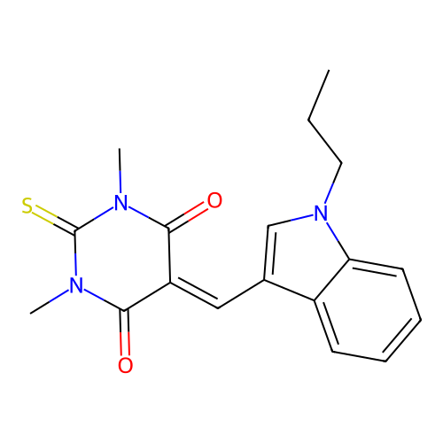 1,3-dimethyl-5-[(1-propylindol-3-yl)methylidene]-2-sulfanylidene-1,3-diazinane-4,6-dione structure