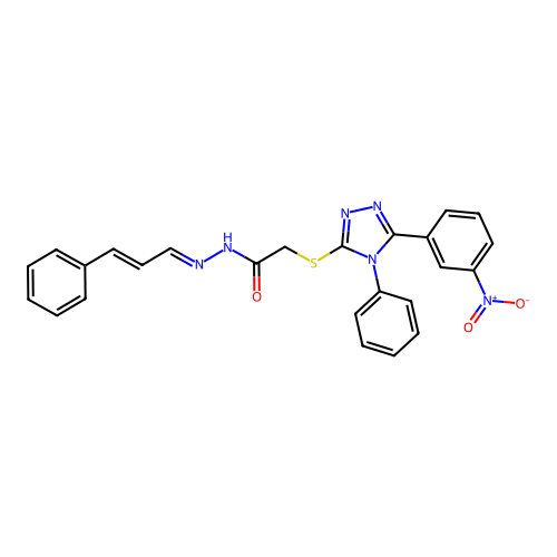 (E)-2-((5-(3-nitrophenyl)-4-phenyl-4H-1,2,4-triazol-3-yl)thio)-N'-((E)-3-phenylallylidene)acetohydrazide structure