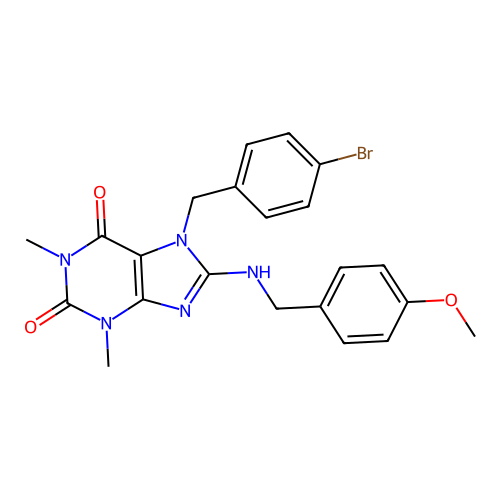 7-(4-bromobenzyl)-8-((4-methoxybenzyl)amino)-1,3-dimethyl-1H-purine-2,6(3H,7H)-dione structure