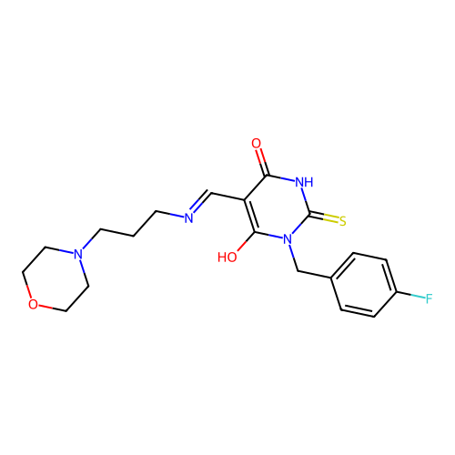 (5E)-1-(4-fluorobenzyl)-5-({[3-(morpholin-4-yl)propyl]amino}methylidene)-2-sulfanylpyrimidine-4,6(1H,5H)-dione structure