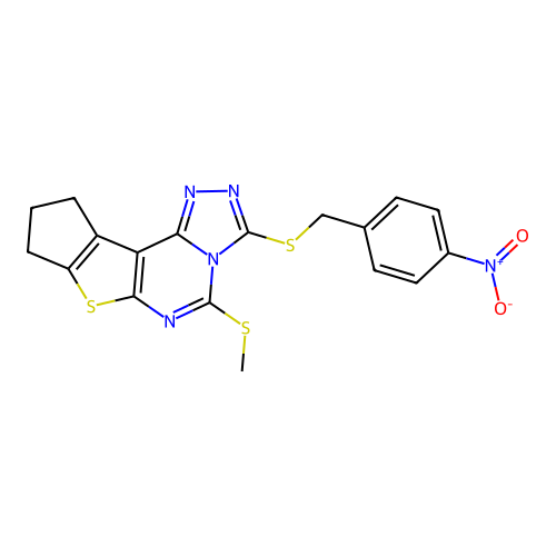 5-(methylsulfanyl)-3-[(4-nitrobenzyl)sulfanyl]-9,10-dihydro-8H-cyclopenta[4,5]thieno[3,2-e][1,2,4]triazolo[4,3-c]pyrimidine structure