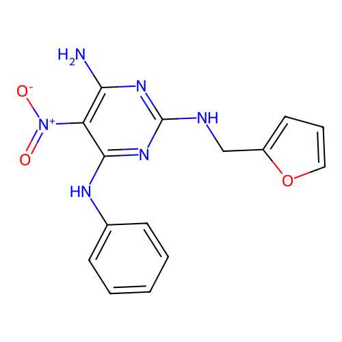 N-Furan-2-ylmethyl-5-nitro-N'-phenyl-pyrimidine-2,4,6-triamine structure
