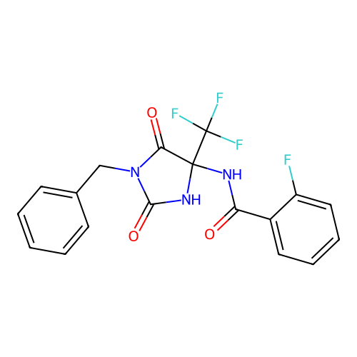 N-[1-benzyl-2,5-dioxo-4-(trifluoromethyl)imidazolidin-4-yl]-2-fluorobenzamide structure