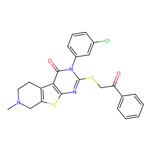 3-(3-chlorophenyl)-7-methyl-2-((2-oxo-2-phenylethyl)thio)-5,6,7,8-tetrahydropyrido[4',3':4,5]thieno[2,3-d]pyrimidin-4(3H)-one structure