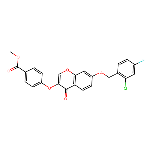 Methyl 4-{7-[(2-chloro-4-fluorophenyl)methoxy]-4-oxochromen-3-yloxy}benzoate structure