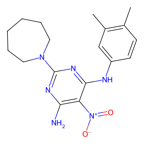 2-(azepan-1-yl)-N-(3,4-dimethylphenyl)-5-nitropyrimidine-4,6-diamine structure