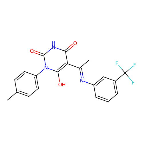 (5Z)-1-(4-methylphenyl)-5-[1-[3-(trifluoromethyl)anilino]ethylidene]-1,3-diazinane-2,4,6-trione structure