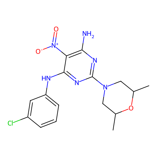 N-(3-chlorophenyl)-2-(2,6-dimethylmorpholin-4-yl)-5-nitropyrimidine-4,6-diamine structure