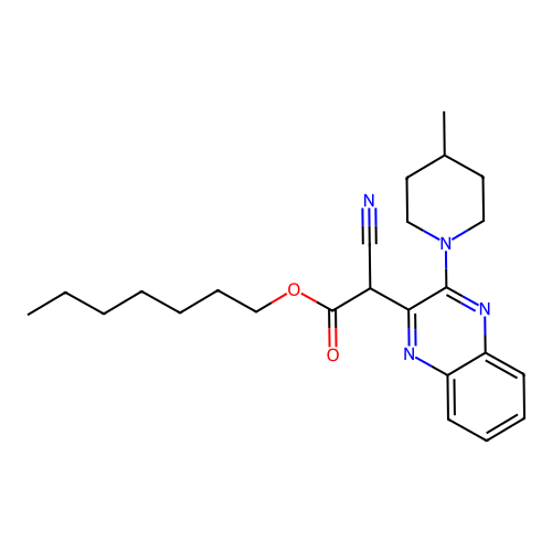 Heptyl cyano[3-(4-methylpiperidin-1-yl)quinoxalin-2-yl]acetate structure