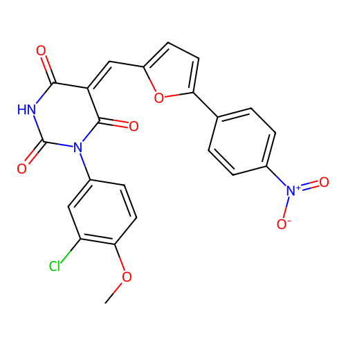 (5Z)-1-(3-chloro-4-methoxyphenyl)-5-[[5-(4-nitrophenyl)furan-2-yl]methylidene]-1,3-diazinane-2,4,6-trione structure