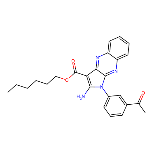 hexyl 1-(3-acetylphenyl)-2-amino-1H-pyrrolo[2,3-b]quinoxaline-3-carboxylate structure
