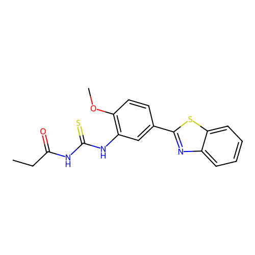N-{[5-(1,3-benzothiazol-2-yl)-2-methoxyphenyl]carbamothioyl}propanamide structure