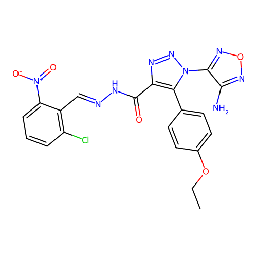 (E)-1-(4-amino-1,2,5-oxadiazol-3-yl)-N'-(2-chloro-6-nitrobenzylidene)-5-(4-ethoxyphenyl)-1H-1,2,3-triazole-4-carbohydrazide structure
