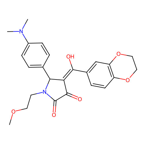 (4E)-4-[2,3-dihydro-1,4-benzodioxin-6-yl(hydroxy)methylidene]-5-(4-dimethylaminophenyl)-1-(2-methoxyethyl)pyrrolidine-2,3-dione structure