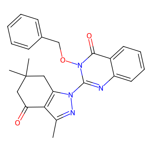 3-phenylmethoxy-2-(3,6,6-trimethyl-4-oxo-5,7-dihydroindazol-1-yl)quinazolin-4-one structure