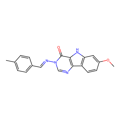 (E)-7-methoxy-3-((4-methylbenzylidene)amino)-3H-pyrimido[5,4-b]indol-4(5H)-one structure