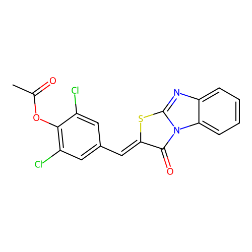 2,6-dichloro-4-[(Z)-(3-oxo[1,3]thiazolo[3,2-a]benzimidazol-2(3H)-ylidene)methyl]phenyl acetate structure