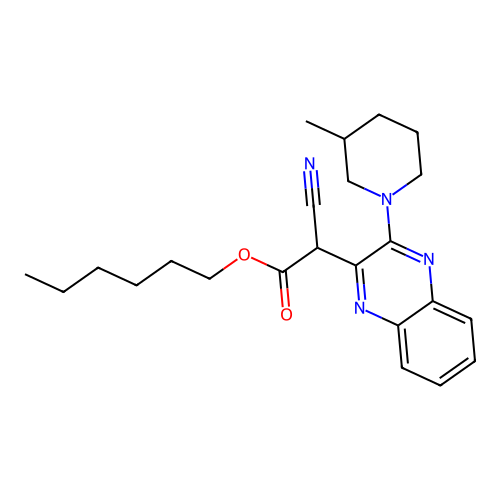 Hexyl cyano[3-(3-methylpiperidin-1-yl)quinoxalin-2-yl]acetate structure