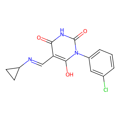 1-(3-chlorophenyl)-5-[(cyclopropylamino)methylidene]-1,3-diazinane-2,4,6-trione structure