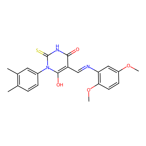 (5Z)-5-[(2,5-dimethoxyanilino)methylidene]-1-(3,4-dimethylphenyl)-2-sulfanylidene-1,3-diazinane-4,6-dione structure
