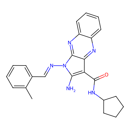 (E)-2-amino-N-cyclopentyl-1-((2-methylbenzylidene)amino)-1H-pyrrolo[2,3-b]quinoxaline-3-carboxamide structure