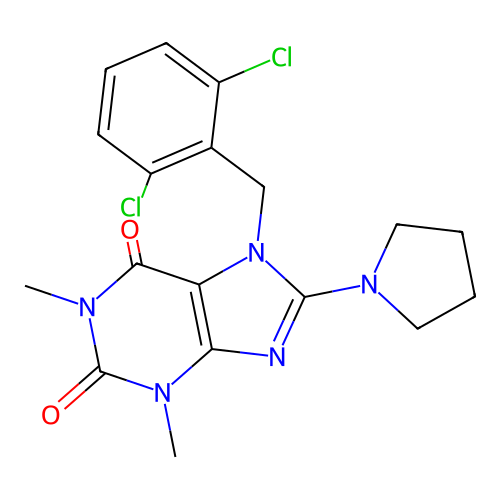 7-(2,6-dichlorobenzyl)-1,3-dimethyl-8-(pyrrolidin-1-yl)-1H-purine-2,6(3H,7H)-dione structure