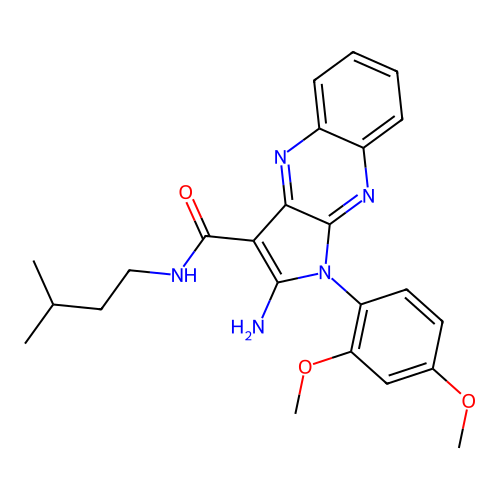 2-amino-1-(2,4-dimethoxyphenyl)-N-(3-methylbutyl)pyrrolo[3,2-b]quinoxaline-3-carboxamide structure
