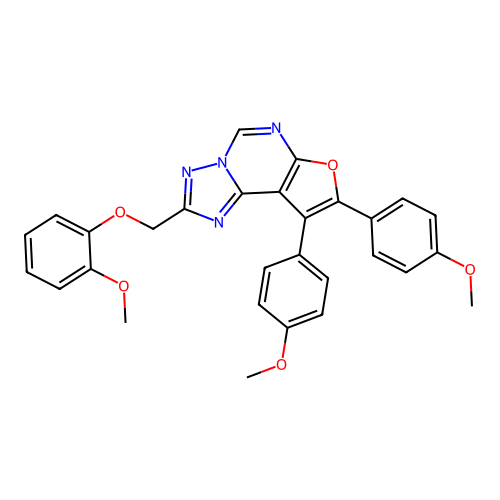 2-[(2-methoxyphenoxy)methyl]-8,9-bis(4-methoxyphenyl)furo[3,2-e][1,2,4]triazolo[1,5-c]pyrimidine structure